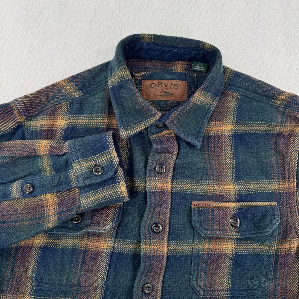Orvis Classic Collection Mens M Heavyweight Flannel Button Down Green Plaid Gorp